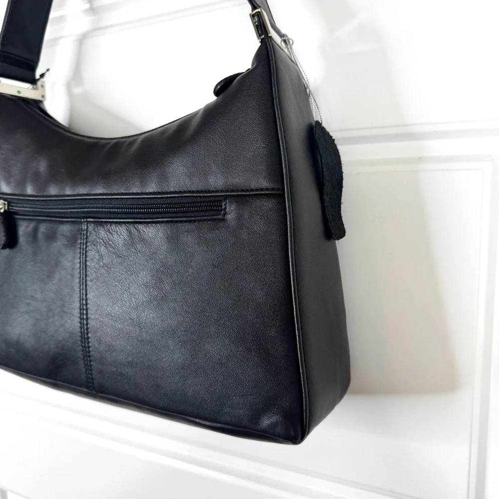 AURIELLE Leather Hobo Shoulder Bag Purse NEW Black With Coin Card Wallet - Picture 3 of 10